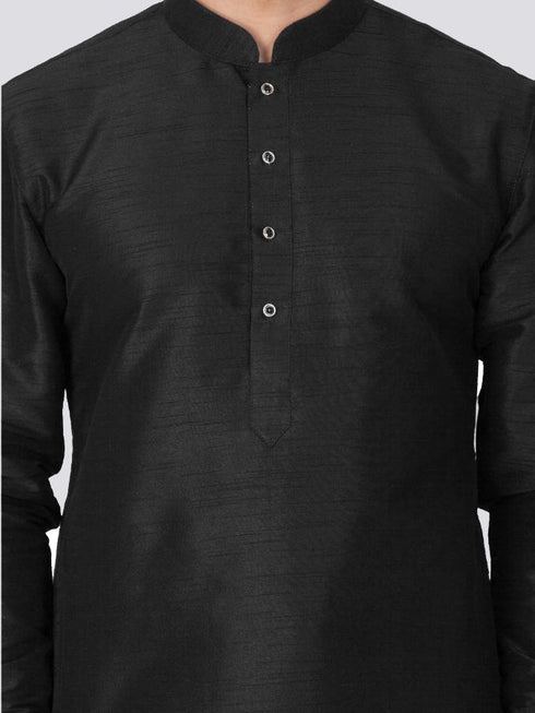 Vastramay Vastramay Men's Black Silk Blend Curved Kurta Dhoti Set
